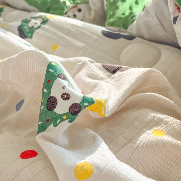 91家纺网 家纺一手货源 找家纺 美宜家 2025新款豆豆绒冬被子皱皱棉提花春秋被芯豆豆被 幸运熊猫