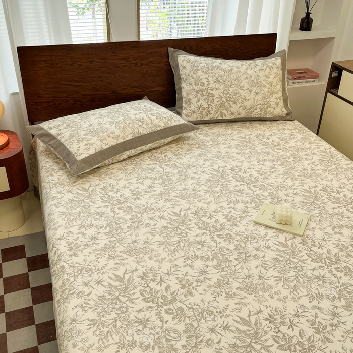 91家纺网 家纺一手货源 找家纺 宜代光年 2025新款全棉老粗布数码印花拼角工艺床单床笠 床单-素影