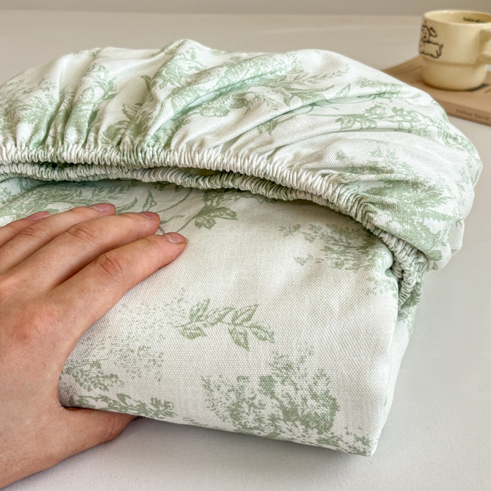 91家纺网 家纺一手货源 找家纺 宜代光年 2025新款全棉老粗布数码印花拼角工艺床单床笠 叠拍