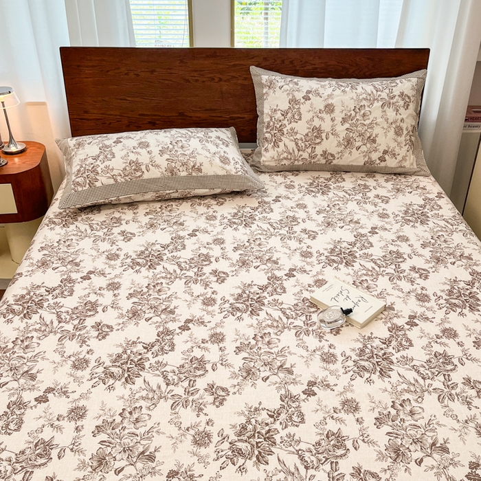 91家纺网 家纺一手货源 找家纺 宜代光年 2025新款全棉老粗布数码印花拼角工艺床单床笠 床笠-花汀