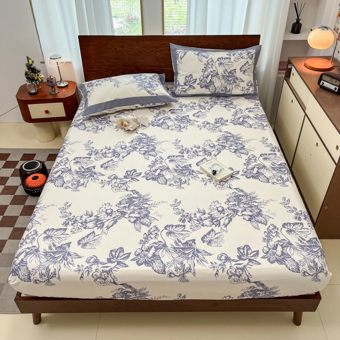 91家纺网 家纺一手货源 找家纺 宜代光年 2025新款全棉老粗布数码印花拼角工艺床单床笠 床笠-似锦