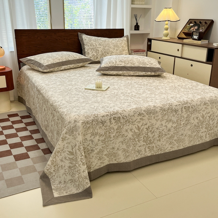 91家纺网 家纺一手货源 找家纺 宜代光年 2025新款全棉老粗布数码印花拼角工艺床单床笠 床单-素影