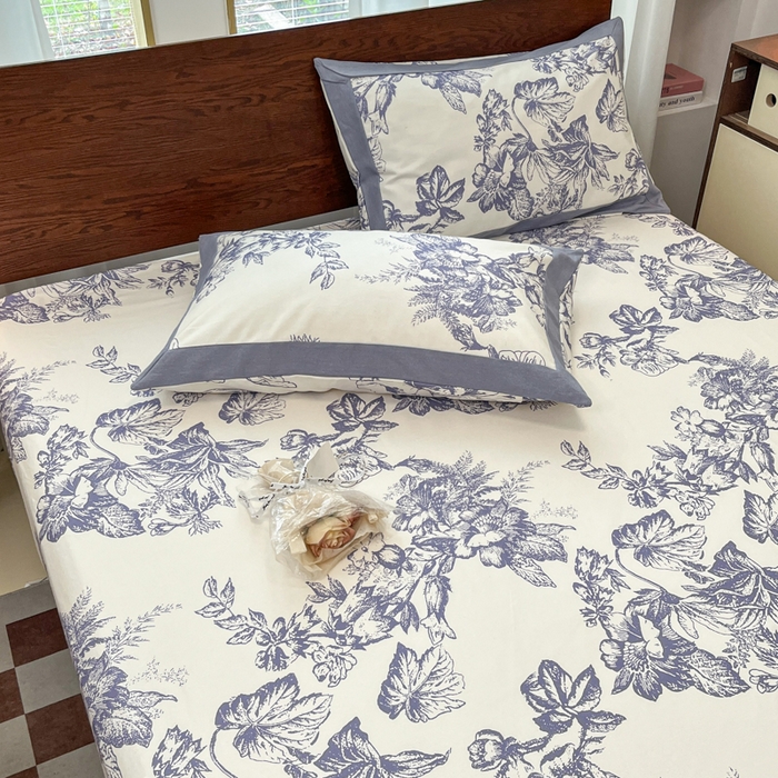 91家纺网 家纺一手货源 找家纺 宜代光年 2025新款全棉老粗布数码印花拼角工艺床单床笠 床笠-似锦