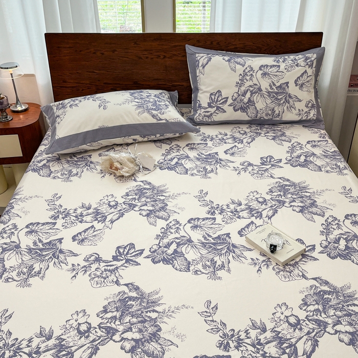 91家纺网 家纺一手货源 找家纺 宜代光年 2025新款全棉老粗布数码印花拼角工艺床单床笠 床笠-似锦