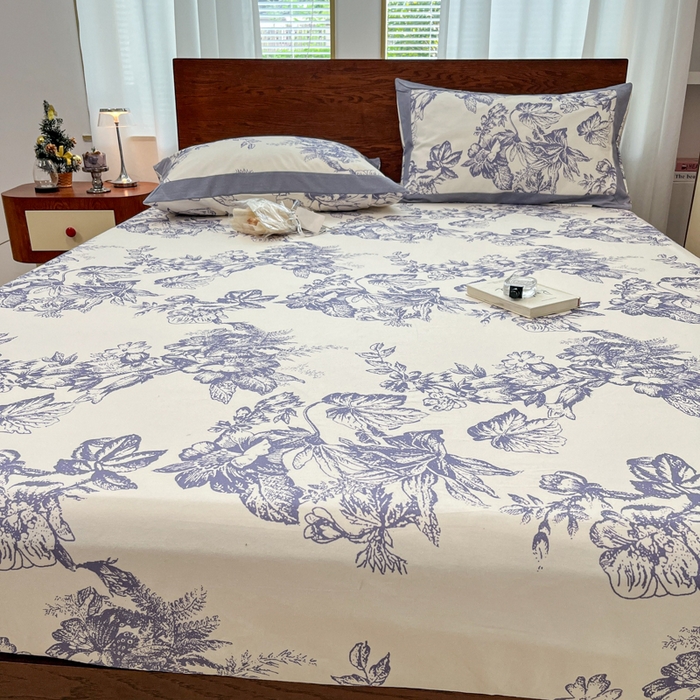 91家纺网 家纺一手货源 找家纺 宜代光年 2025新款全棉老粗布数码印花拼角工艺床单床笠 床笠-似锦