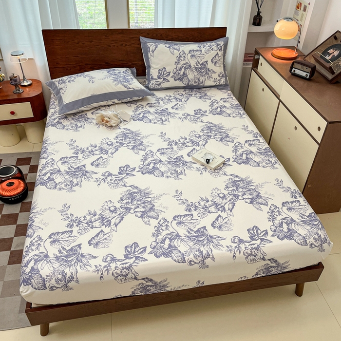 91家纺网 家纺一手货源 找家纺 宜代光年 2025新款全棉老粗布数码印花拼角工艺床单床笠 床笠-似锦