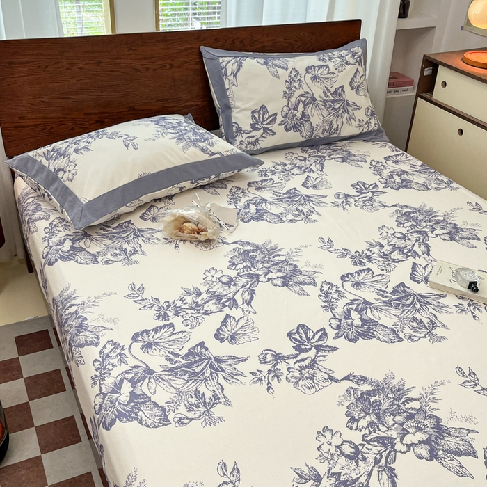 91家纺网 家纺一手货源 找家纺 宜代光年 2025新款全棉老粗布数码印花拼角工艺床单床笠 床笠-似锦