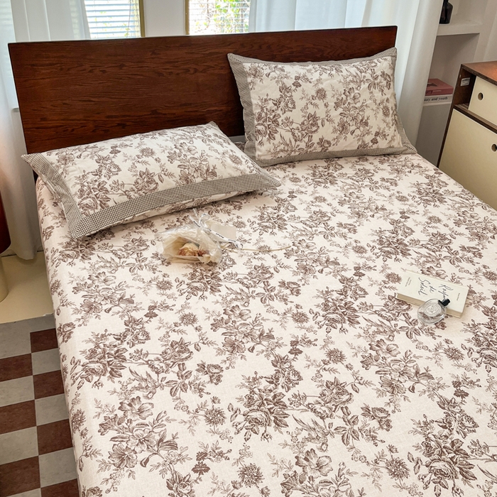 91家纺网 家纺一手货源 找家纺 宜代光年 2025新款全棉老粗布数码印花拼角工艺床单床笠 床笠-花汀