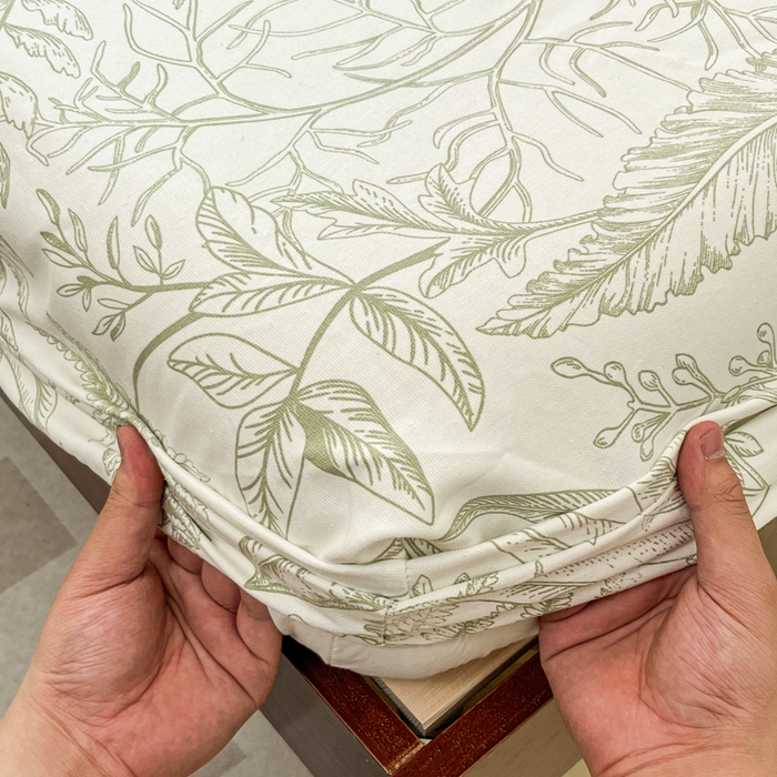 91家纺网 家纺一手货源 找家纺 宜代光年 2025新款全棉老粗布数码印花拼角工艺床单床笠 床笠-叶语