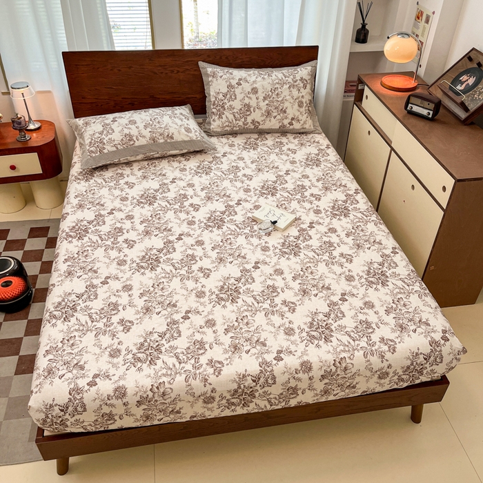 91家纺网 家纺一手货源 找家纺 宜代光年 2025新款全棉老粗布数码印花拼角工艺床单床笠 床笠-花汀