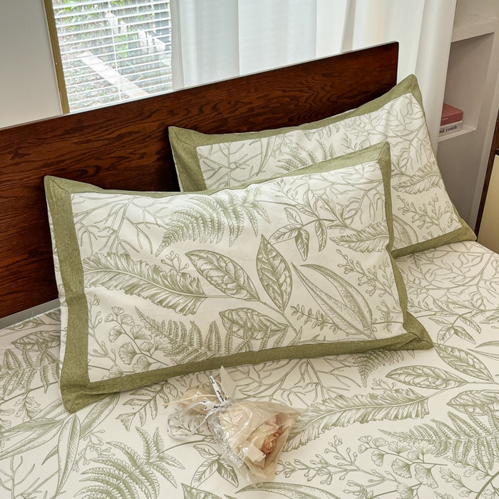 91家纺网 家纺一手货源 找家纺 宜代光年 2025新款全棉老粗布数码印花拼角工艺床单床笠 床笠-叶语