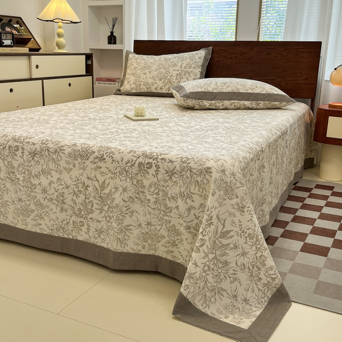 91家纺网 家纺一手货源 找家纺 宜代光年 2025新款全棉老粗布数码印花拼角工艺床单床笠 床单-素影