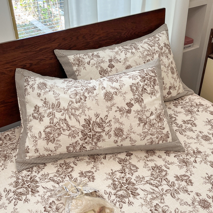 91家纺网 家纺一手货源 找家纺 宜代光年 2025新款全棉老粗布数码印花拼角工艺床单床笠 床笠-花汀