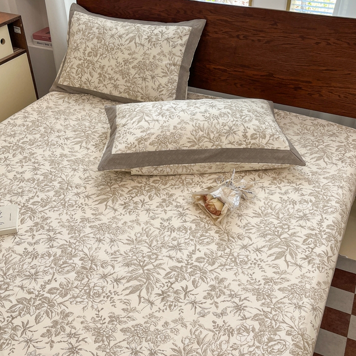 91家纺网 家纺一手货源 找家纺 宜代光年 2025新款全棉老粗布数码印花拼角工艺床单床笠 床笠-素影