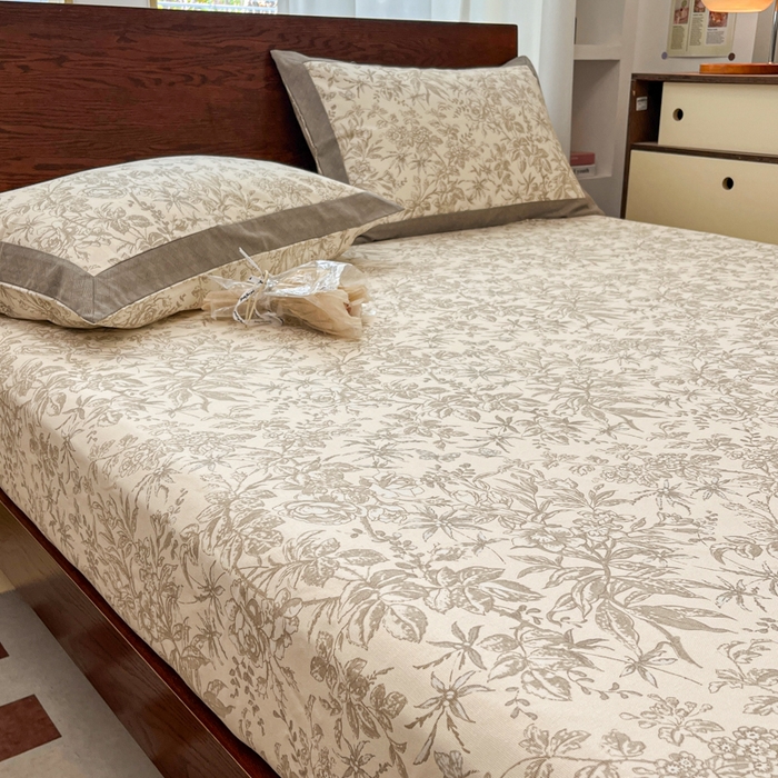 91家纺网 家纺一手货源 找家纺 宜代光年 2025新款全棉老粗布数码印花拼角工艺床单床笠 床笠-素影