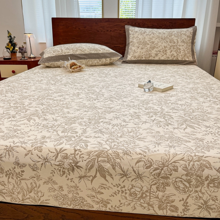 91家纺网 家纺一手货源 找家纺 宜代光年 2025新款全棉老粗布数码印花拼角工艺床单床笠 床笠-素影