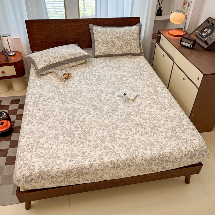 91家纺网 家纺一手货源 找家纺 宜代光年 2025新款全棉老粗布数码印花拼角工艺床单床笠 床笠-素影