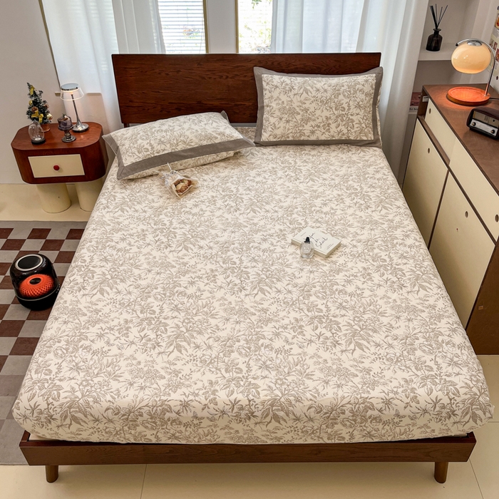 91家纺网 家纺一手货源 找家纺 宜代光年 2025新款全棉老粗布数码印花拼角工艺床单床笠 床笠-素影