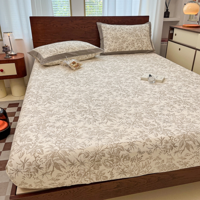 91家纺网 家纺一手货源 找家纺 宜代光年 2025新款全棉老粗布数码印花拼角工艺床单床笠 床笠-素影