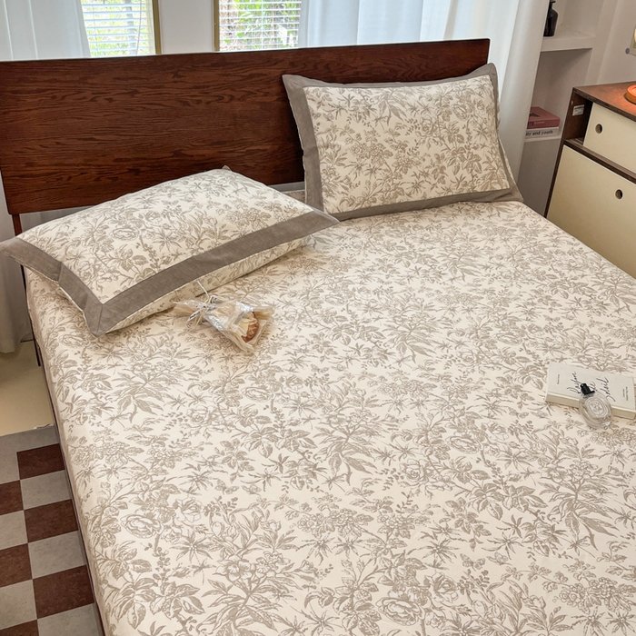 91家纺网 家纺一手货源 找家纺 宜代光年 2025新款全棉老粗布数码印花拼角工艺床单床笠 床笠-素影