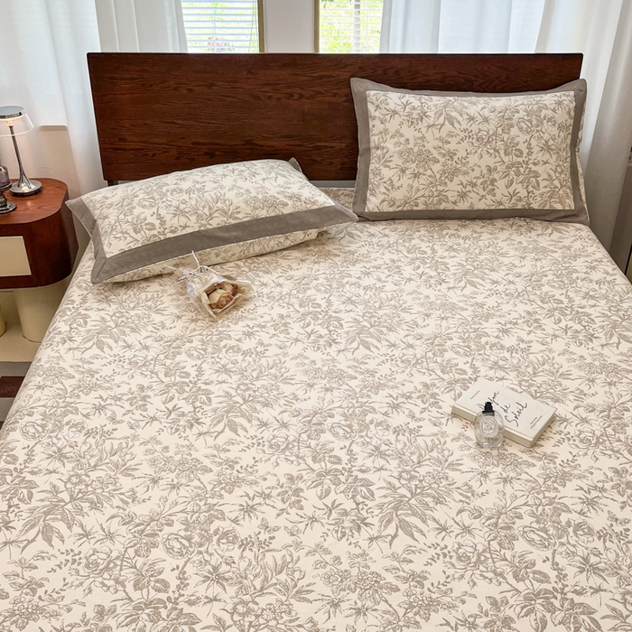 91家纺网 家纺一手货源 找家纺 宜代光年 2025新款全棉老粗布数码印花拼角工艺床单床笠 床笠-素影