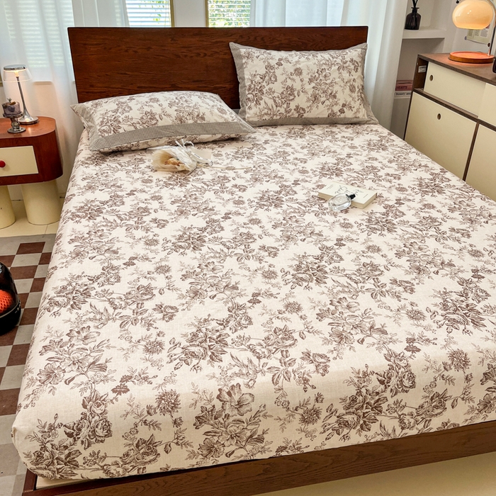 91家纺网 家纺一手货源 找家纺 宜代光年 2025新款全棉老粗布数码印花拼角工艺床单床笠 床笠-花汀