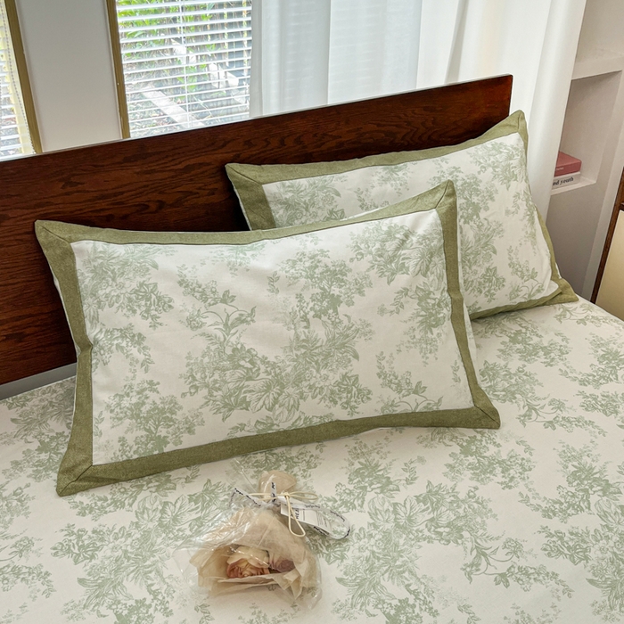 91家纺网 家纺一手货源 找家纺 宜代光年 2025新款全棉老粗布数码印花拼角工艺床单床笠 床笠-绿蔓