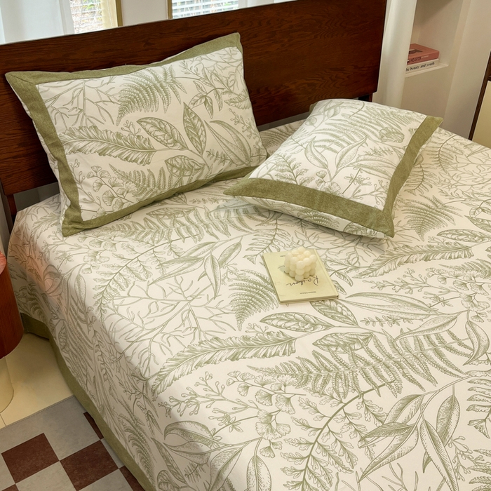 91家纺网 家纺一手货源 找家纺 宜代光年 2025新款全棉老粗布数码印花拼角工艺床单床笠 床单-叶语