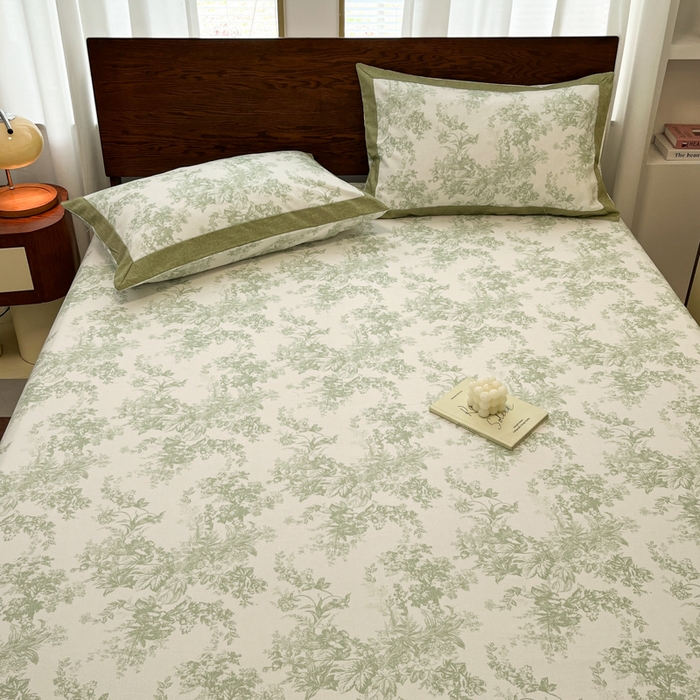 91家纺网 家纺一手货源 找家纺 宜代光年 2025新款全棉老粗布数码印花拼角工艺床单床笠 床单-绿蔓