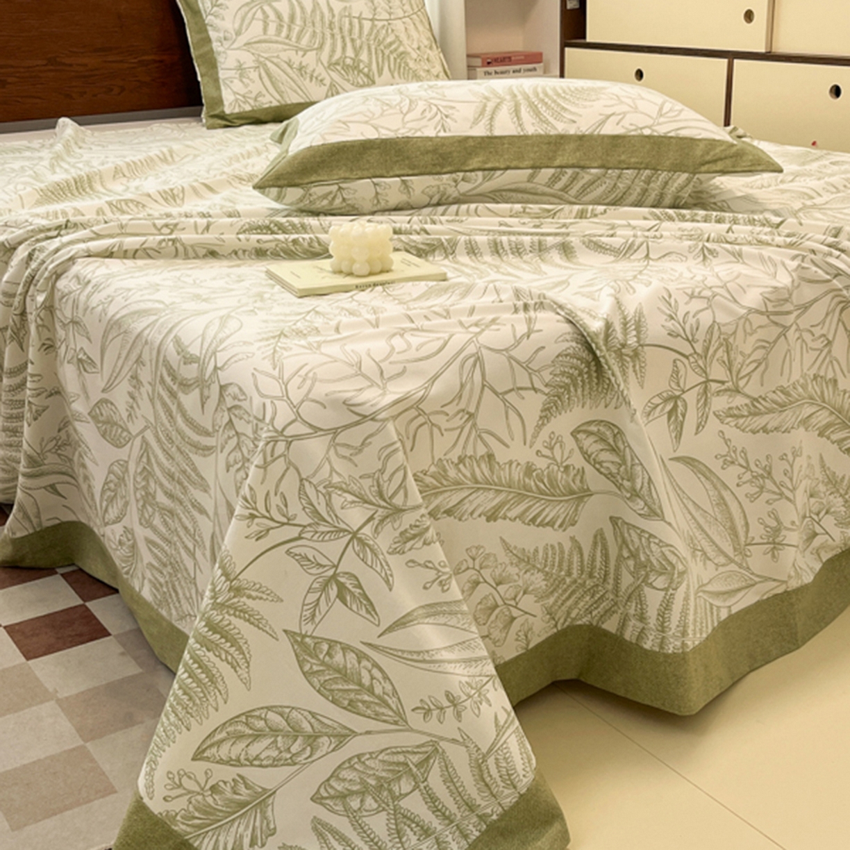 91家纺网 家纺一手货源 找家纺 宜代光年 2025新款全棉老粗布数码印花拼角工艺床单床笠 床单-叶语