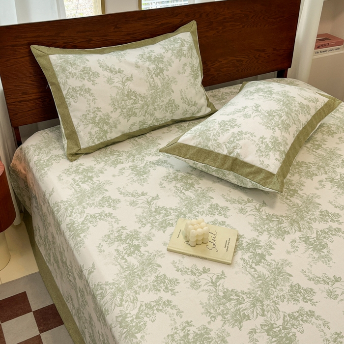 91家纺网 家纺一手货源 找家纺 宜代光年 2025新款全棉老粗布数码印花拼角工艺床单床笠 床单-绿蔓