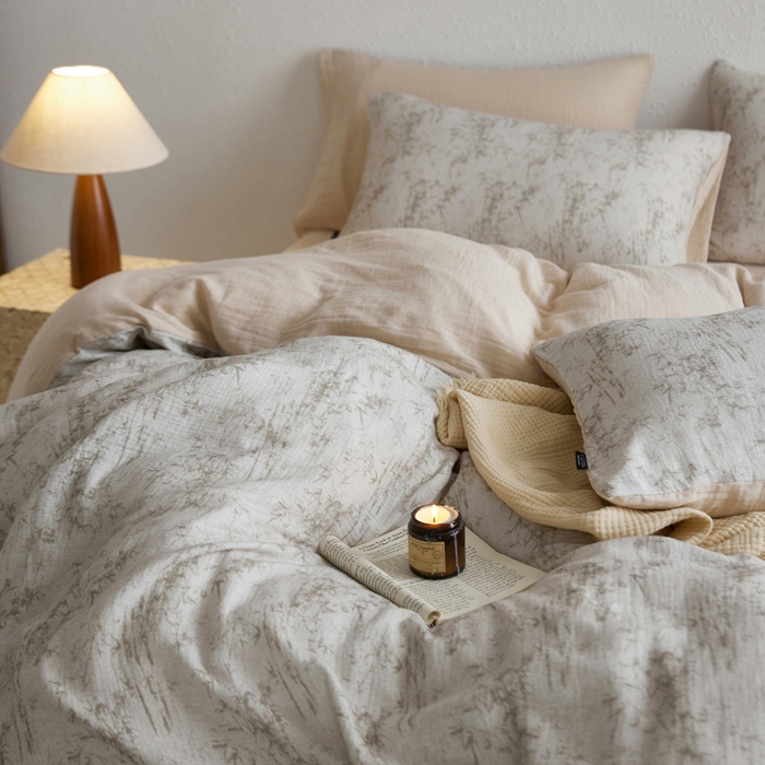 91家纺网 家纺一手货源 找家纺 宜代光年 2025新款全棉纯棉享云纱数码印花四件套 竹影