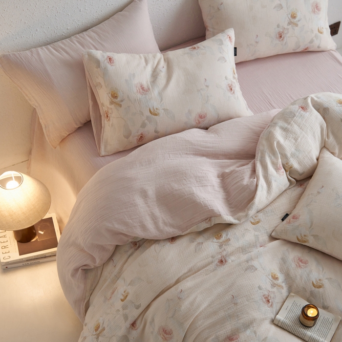 宜代光年 2025新款全棉纯棉享云纱数码印花四件套 玉琼枝-米黄