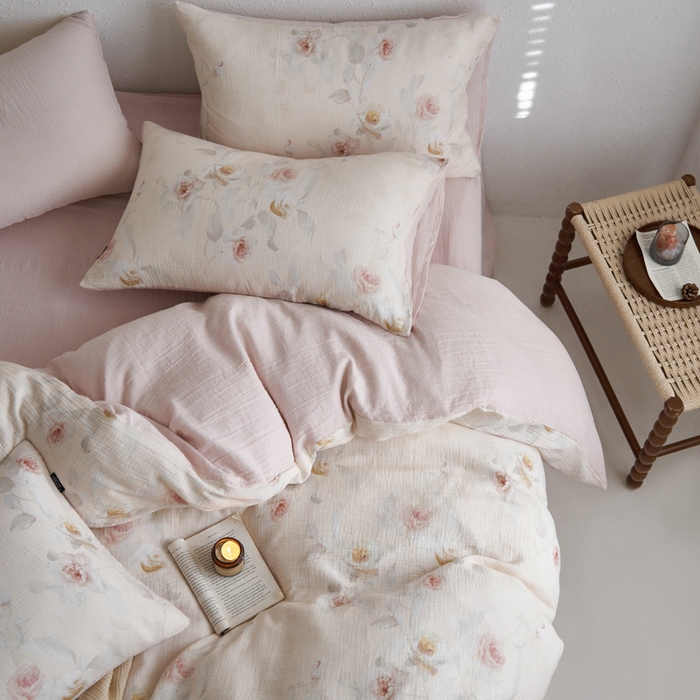 91家纺网 家纺一手货源 找家纺 宜代光年 2025新款全棉纯棉享云纱数码印花四件套 玉琼枝-米黄