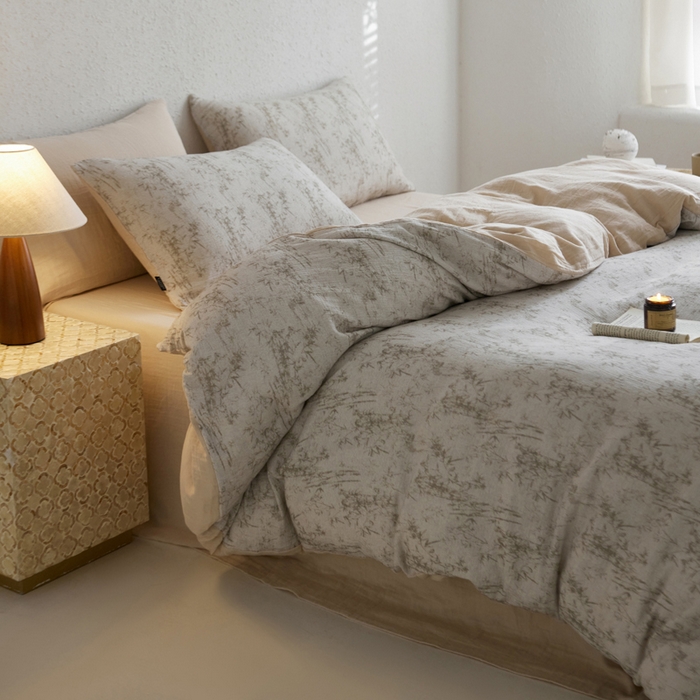 91家纺网 家纺一手货源 找家纺 宜代光年 2025新款全棉纯棉享云纱数码印花四件套 竹影