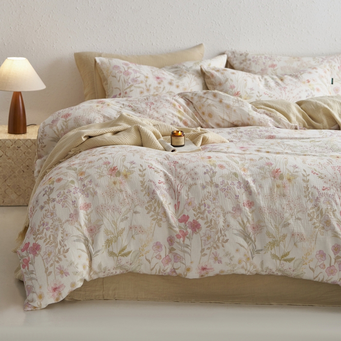 91家纺网 家纺一手货源 找家纺 宜代光年 2025新款全棉纯棉享云纱数码印花四件套 醉花季