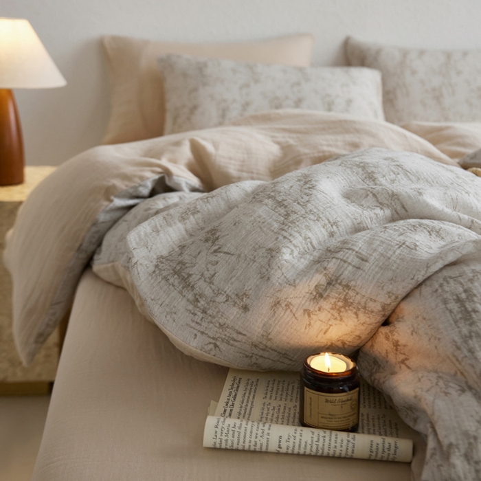 91家纺网 家纺一手货源 找家纺 宜代光年 2025新款全棉纯棉享云纱数码印花四件套 竹影