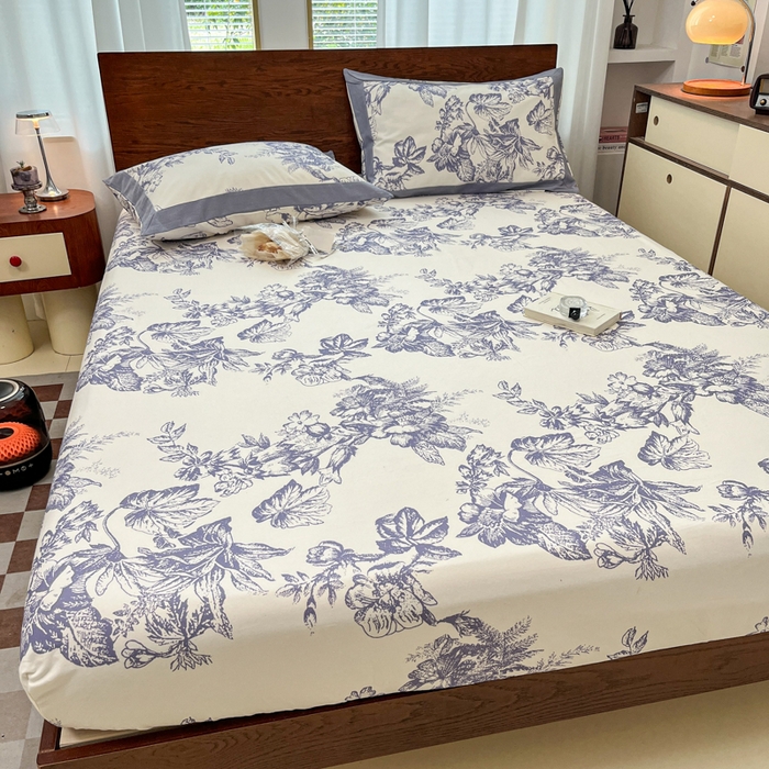 91家纺网 家纺一手货源 找家纺 宜代光年 2025新款全棉老粗布数码印花拼角工艺床单床笠 床笠-似锦