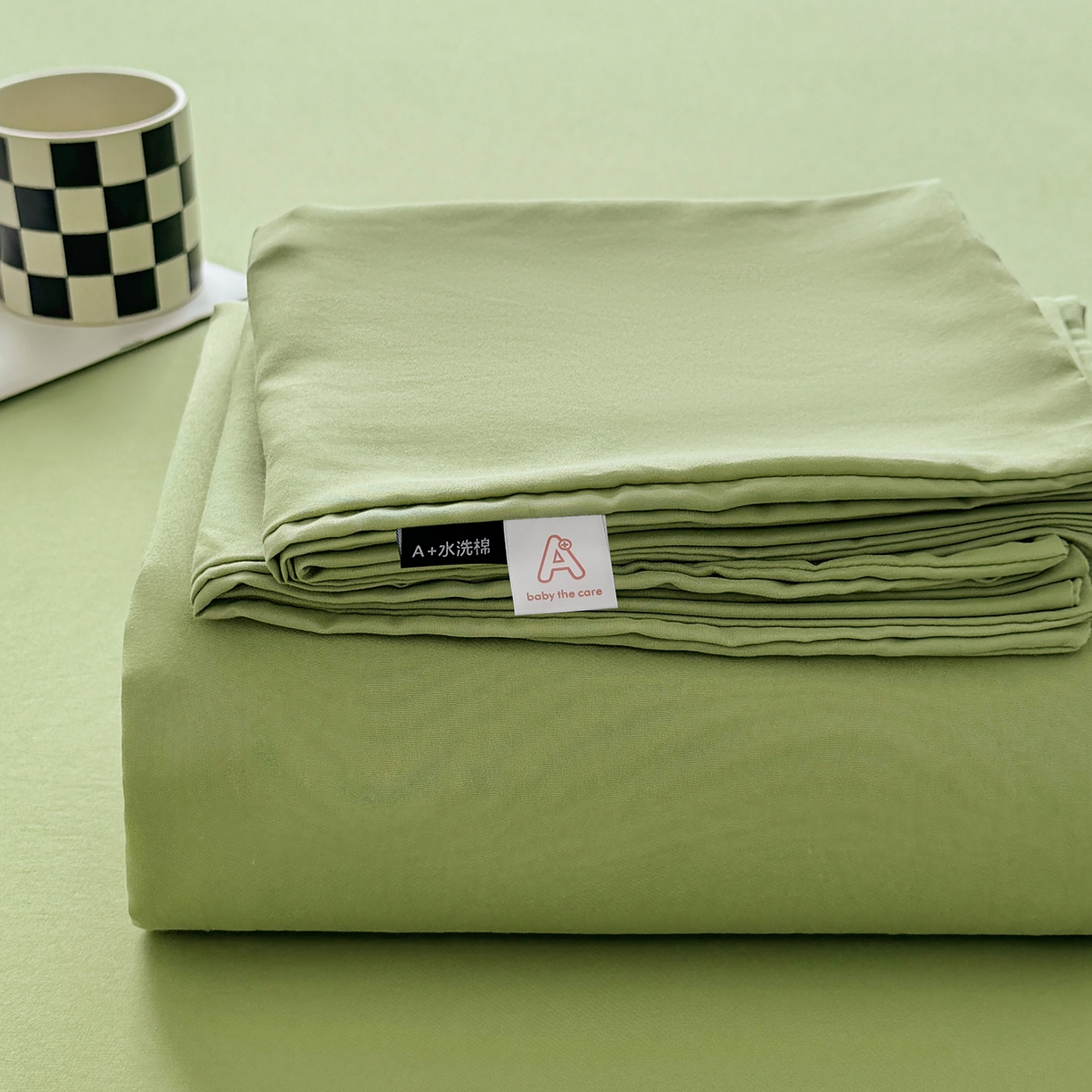 91家纺网 家纺一手货源 找家纺 十一家居 2025年新款ins风A类母婴级亲肤云朵水洗棉单床单 松绿