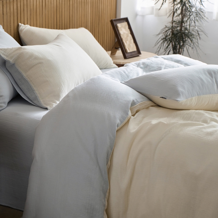 91家纺网 家纺一手货源 找家纺 宜代光年 2025新款全棉纯棉享云棉纯色暗合系列四件套 云享棉-雾蓝