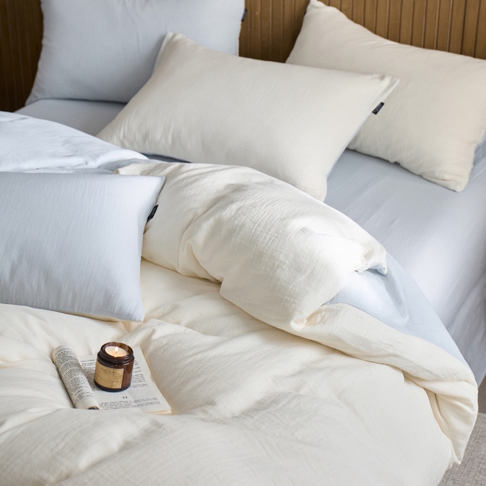 91家纺网 家纺一手货源 找家纺 宜代光年 2025新款全棉纯棉享云棉纯色暗合系列四件套 云享棉-雾蓝