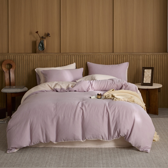 91家纺网 家纺一手货源 找家纺 宜代光年 2025新款全棉纯棉享云棉纯色暗合系列四件套 云享棉-柔紫