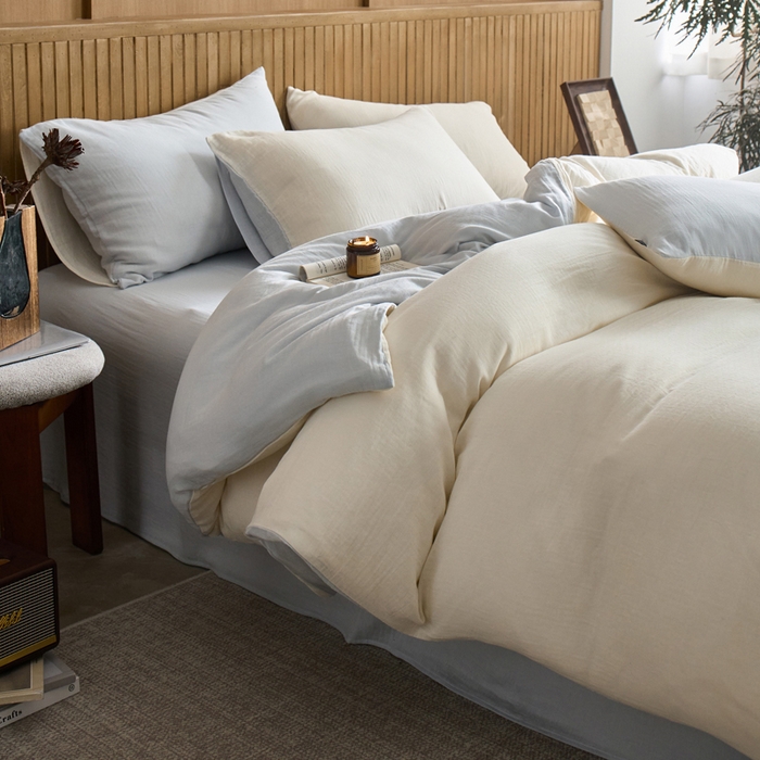 91家纺网 家纺一手货源 找家纺 宜代光年 2025新款全棉纯棉享云棉纯色暗合系列四件套 云享棉-雾蓝