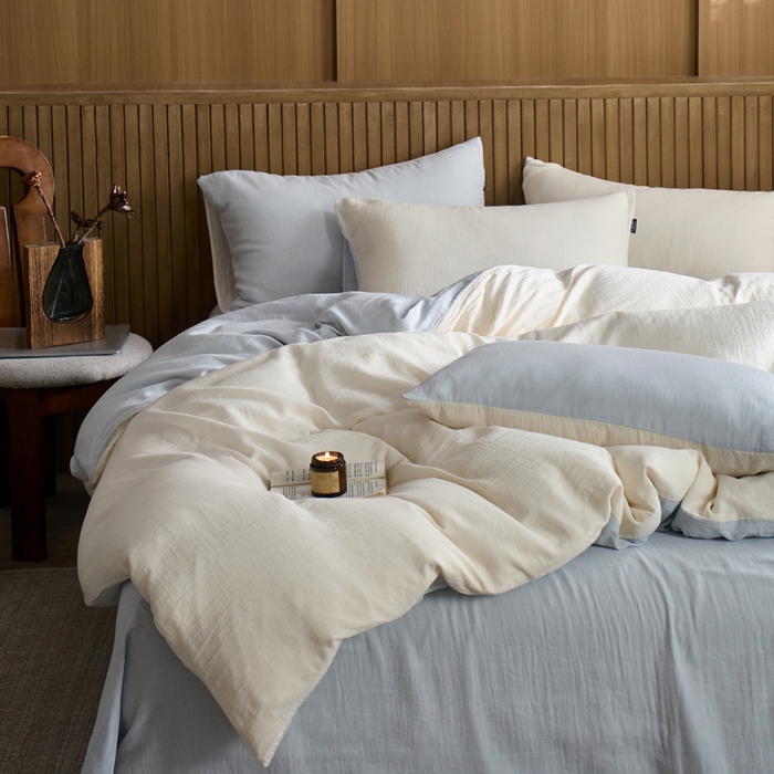 91家纺网 家纺一手货源 找家纺 宜代光年 2025新款全棉纯棉享云棉纯色暗合系列四件套 云享棉-雾蓝