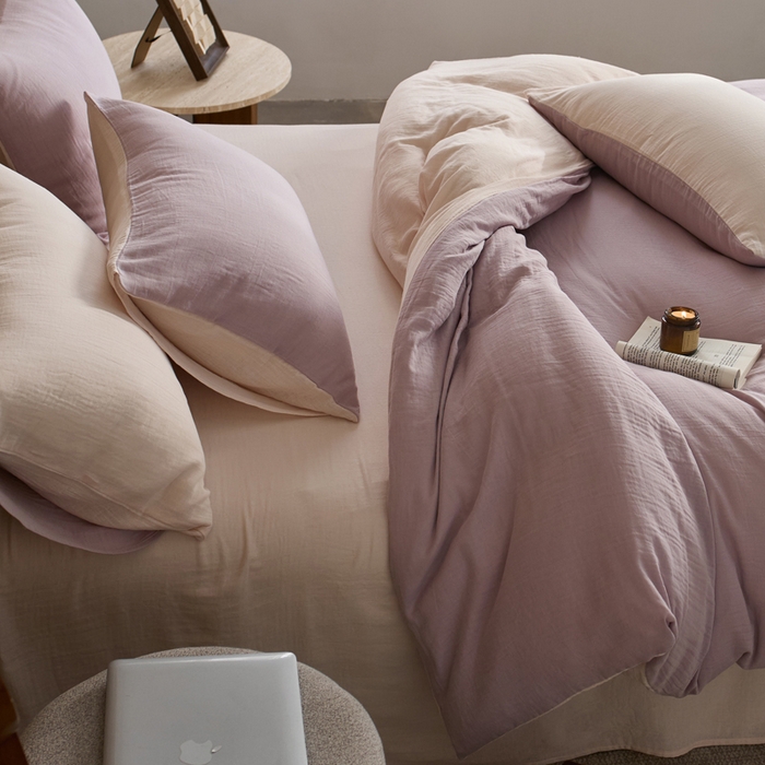 91家纺网 家纺一手货源 找家纺 宜代光年 2025新款全棉纯棉享云棉纯色暗合系列四件套 云享棉-柔紫