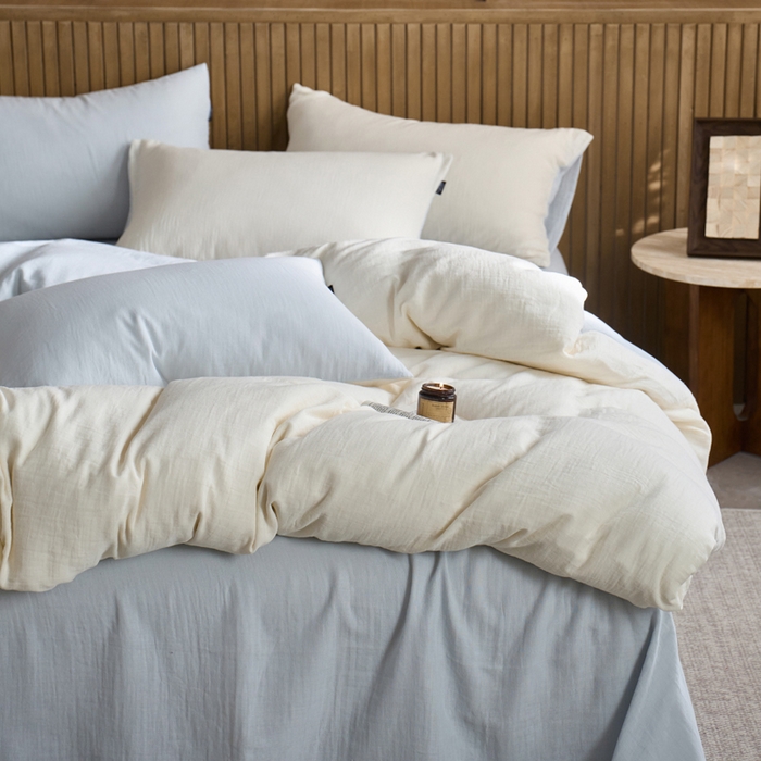 91家纺网 家纺一手货源 找家纺 宜代光年 2025新款全棉纯棉享云棉纯色暗合系列四件套 云享棉-雾蓝