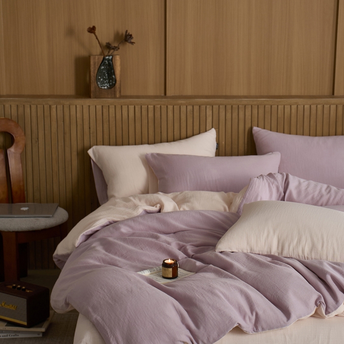 91家纺网 家纺一手货源 找家纺 宜代光年 2025新款全棉纯棉享云棉纯色暗合系列四件套 云享棉-柔紫
