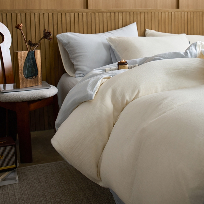 91家纺网 家纺一手货源 找家纺 宜代光年 2025新款全棉纯棉享云棉纯色暗合系列四件套 云享棉-雾蓝