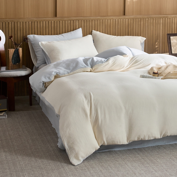 91家纺网 家纺一手货源 找家纺 宜代光年 2025新款全棉纯棉享云棉纯色暗合系列四件套 云享棉-雾蓝