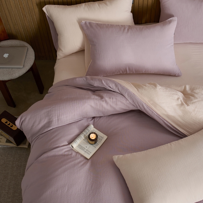 91家纺网 家纺一手货源 找家纺 宜代光年 2025新款全棉纯棉享云棉纯色暗合系列四件套 云享棉-柔紫